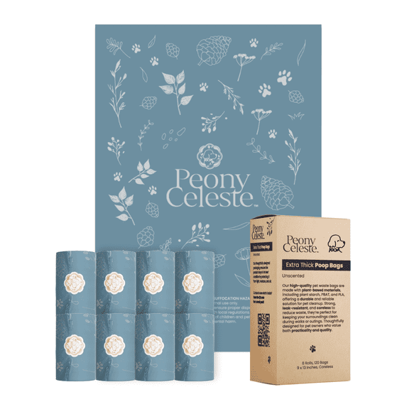 Extra Thick Poop Bags by Peony Celeste - 120 Count, Blue Stone Color, Leak-Resistant, Coreless, Unscented Pet Waste Bags, 9x13 Inches