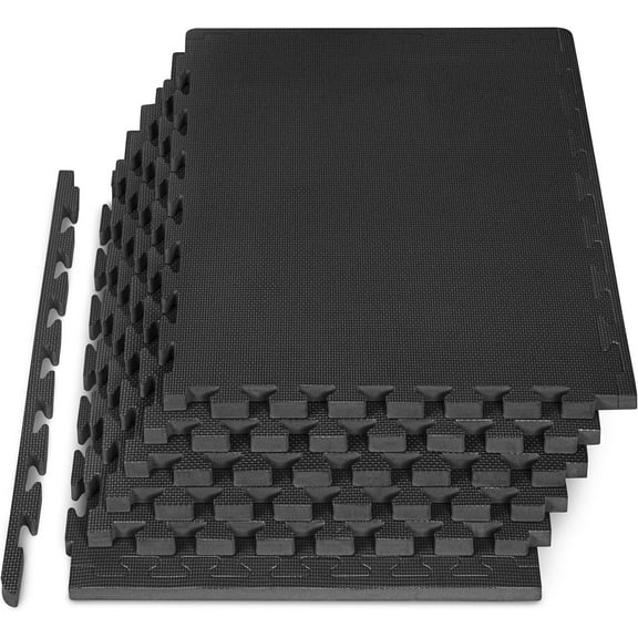 Extra Thick Puzzle Exercise Mat 1", EVA Foam Interlocking Tiles for Protective, Cushioned Workout Flooring for Home and Gym Equipment, Black 3-Pack