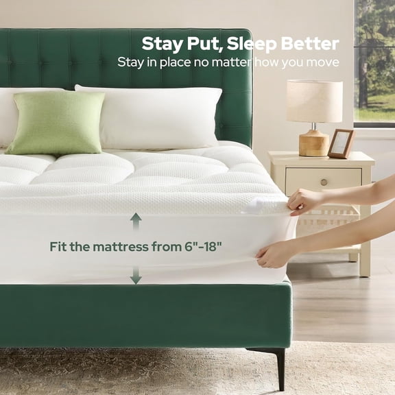 Extra Thick Queen Mattress Topper, Pillow Top Mattress Pad, Soft Breathable Cover, Supports Back Pain Relief, Deep Pocket Fit 6–18 Inch Mattresses