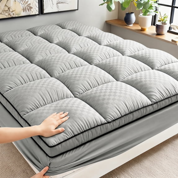 1pc Extra Thick Quilted Fitted Sheet, Grid Stitched Mattress Protector, Non-Slip Full Enclosure Bed Cover, All-Season(Grey,Twin)