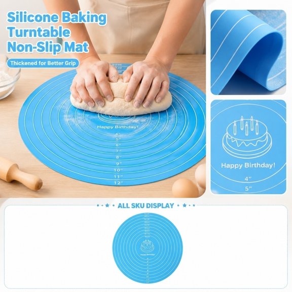 Extra Thick Silicone Baking Mat, Non-Slip Dough Rolling Pad with Measurements, Heat-Resistant Surface for , Pizza, Pie Crusts, and Bread Kneading, 1Pack Blue