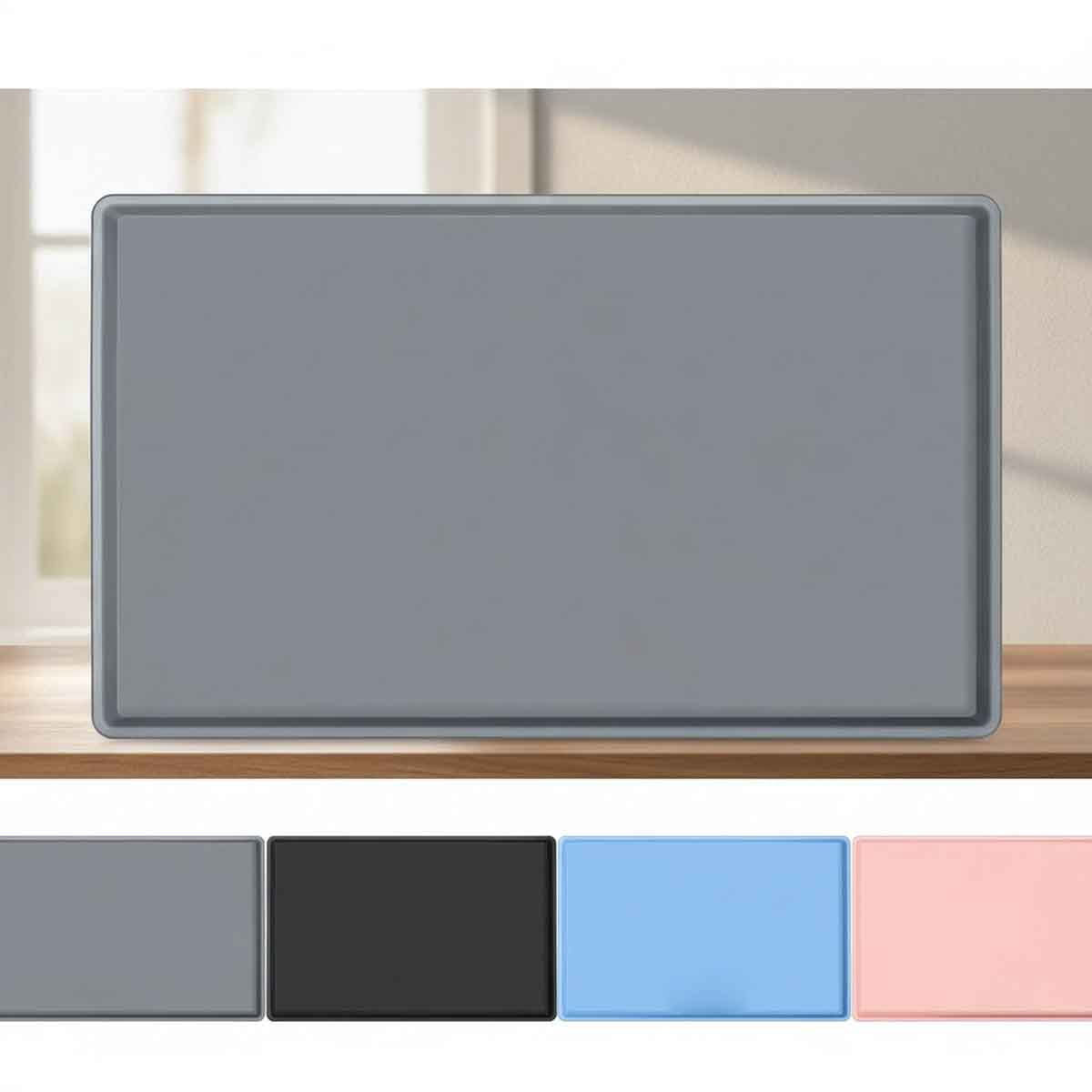 Extra Thick Silicone Mat Waterproof with Raised Edge, Under Sink Mat for Kitchen & Bathroom, Kitchen Cabinet Liner, Multi-Purpose for Storage & Protection, Gray