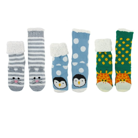 Extra Thick Soft Warm Cozy Fuzzy Thermal Cabin Fleece-lined Knitted Non-skid Crew Socks -Assortment M - 3 pairs