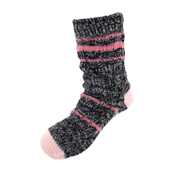Extra Thick Soft Warm Cozy Fuzzy Thermal Cabin Fleece-lined Knitted Non-skid Crew Socks, Color 03 Black Pink Stripes