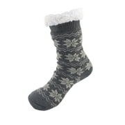 Extra Thick Soft Warm Cozy Fuzzy Thermal Cabin Fleece-lined Knitted Non-skid Crew Socks, Color 04 Grey Snowflake
