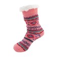 thumbnail image 1 of Extra Thick Soft Warm Cozy Fuzzy Thermal Cabin Fleece-lined Knitted Non-skid Crew Socks, Color 08 Pink Red Design, 1 of 1