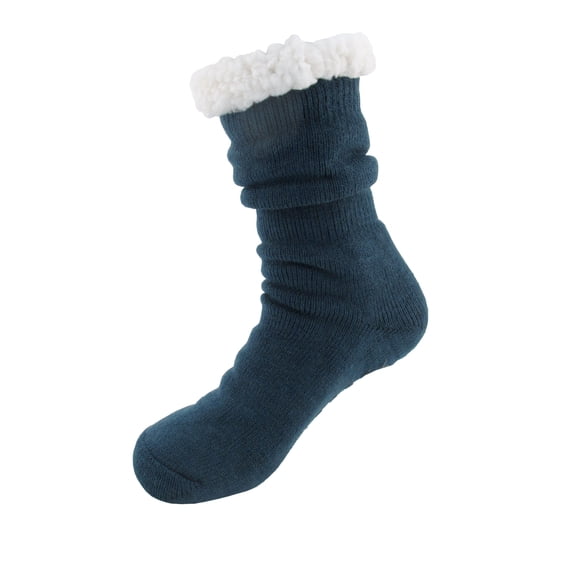 Extra Thick Soft Warm Cozy Fuzzy Thermal Cabin Fleece-lined Knitted Non-skid Crew Socks, Color 13 Navy Blue