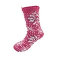 thumbnail image 1 of Extra Thick Soft Warm Cozy Fuzzy Thermal Cabin Fleece-lined Knitted Non-skid Crew Socks, Color 21 Fuchsia White Big Snowflake, 1 of 1