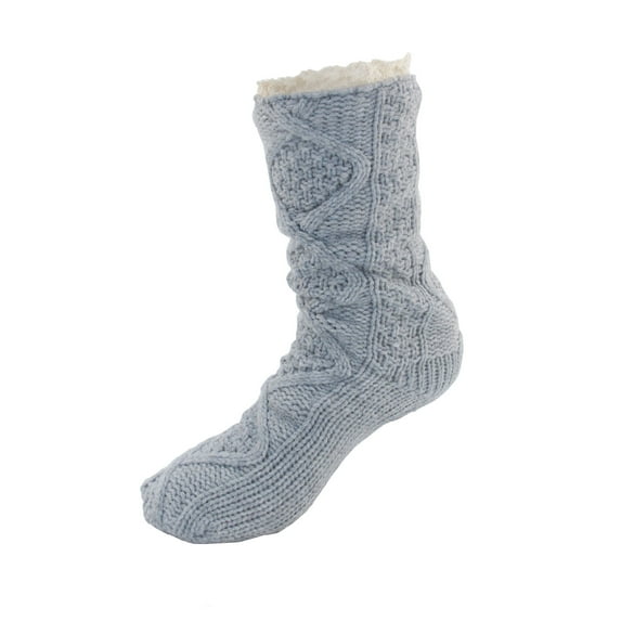Extra Thick Soft Warm Cozy Fuzzy Thermal Cabin Fleece-lined Knitted Non-skid Crew Socks, Color 22 Ribbed Grey