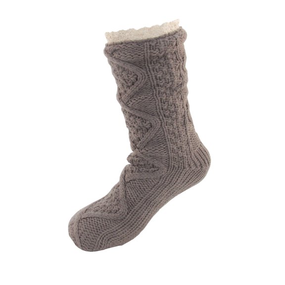 Extra Thick Soft Warm Cozy Fuzzy Thermal Cabin Fleece-lined Knitted Non-skid Crew Socks, Color 24 Ribbed Brown