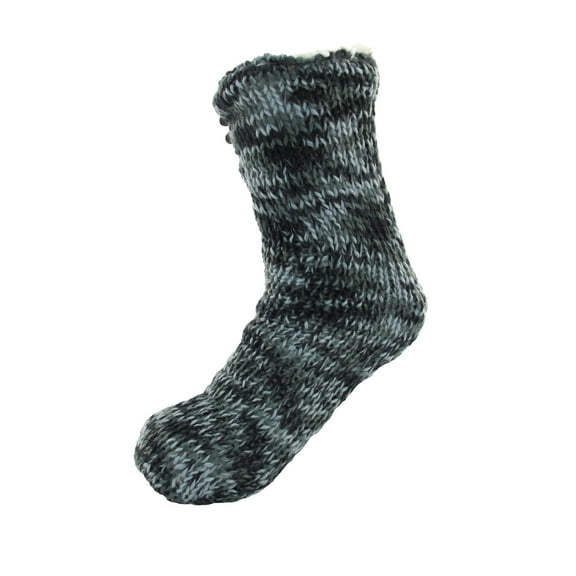 Extra Thick Soft Warm Cozy Fuzzy Thermal Cabin Fleece-lined Knitted Non-skid Crew Socks, Color 27 Black Blue Tint