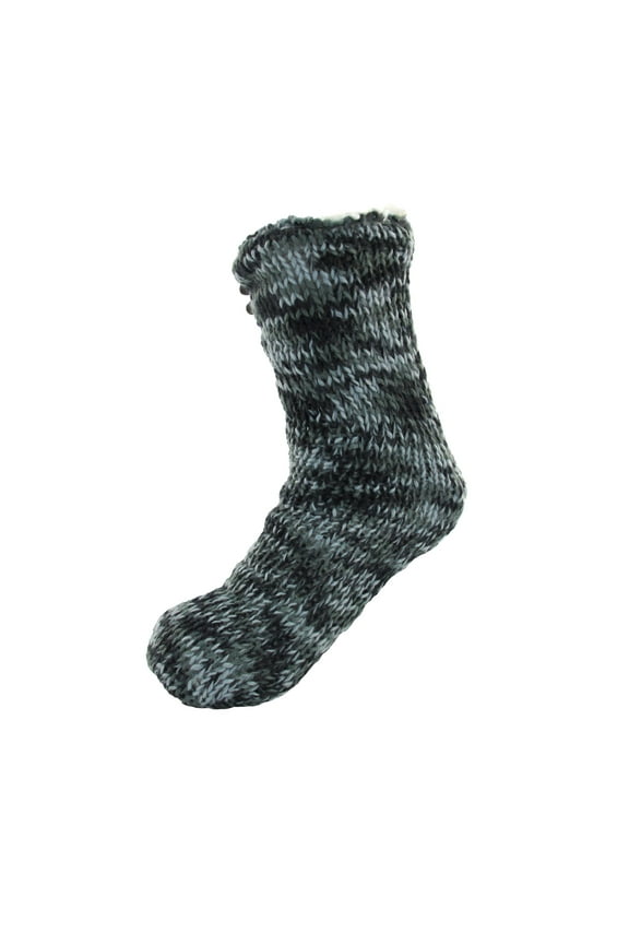Extra Thick Soft Warm Cozy Fuzzy Thermal Cabin Fleece-lined Knitted Non-skid Crew Socks, Color 27 Black Blue Tint