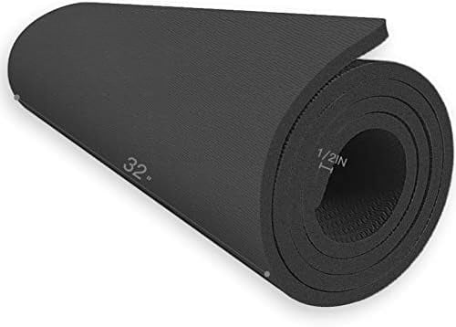 Extra Thick TPE Yoga Mat - 72"x 32" Thickness 1/2 Inch -Eco Friendly SGS Certified - With High Density Anti-Tear Exercise Bolster For Home Gym Travel & Floor Outside Black