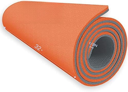 Extra Thick TPE Yoga Mat - 72"x 32" Thickness 1/2 Inch -Eco Friendly SGS Certified - With High Density Anti-Tear Exercise Bolster For Home Gym Travel & Floor Outside Orange/Gray