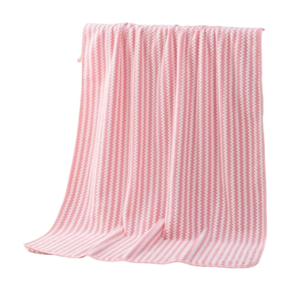 Extra Thick Velvet Bath Towel 70x140cm, Super Absorbent Dry Beach Towel, Large Bath Sheet with Strip, Soft Fabric, Gift Quality Bath Accessory, Shower Experience (Pink)