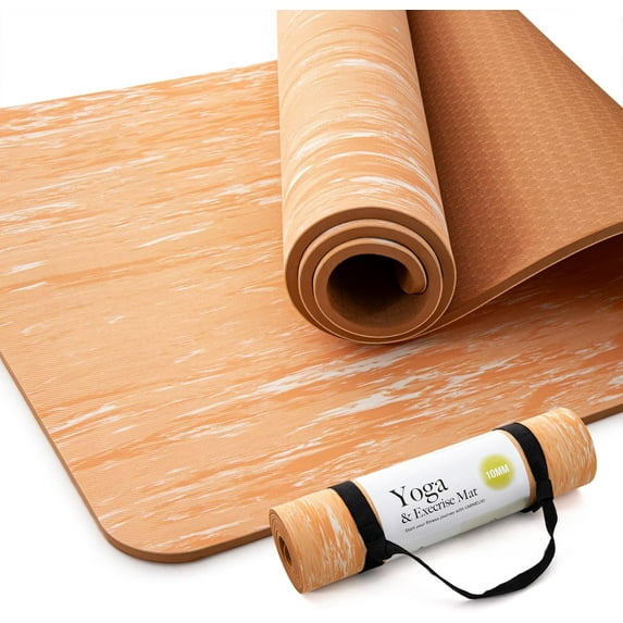 Extra Thick Yoga Mat 10MM Natural Rubber and TPE Non Slip Exercise Mat 72 x 24 Inches Peach Fuzz