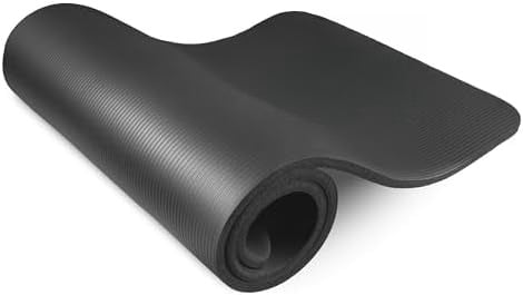 Extra Thick Yoga and Pilates Mat ½” (13mm) or 1" (25mm), 71-inch Long High Density Exercise Mat with Comfort Foam and Carrying Strap Black,1/2"