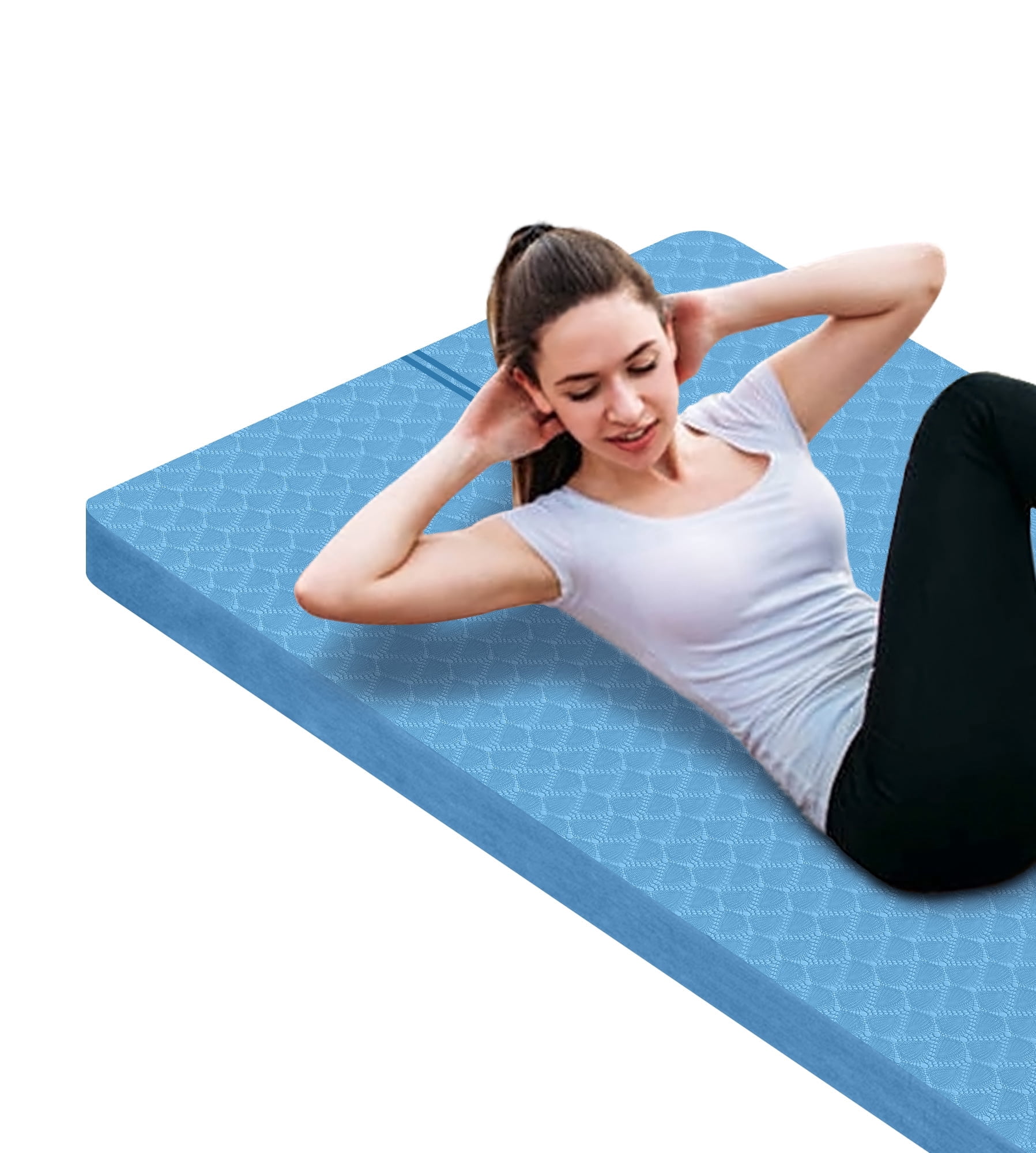 Extra Thickened 15mm Exercise Mat (72" x 32") for Men & Women Non Slip with High Density Large Shock Absorber Pad for Home Gym Travel & Floor Outside Fitness in Light Blue
