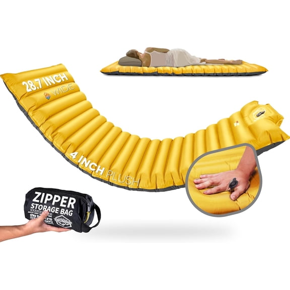 Extra Thickness | Wide Plus Sleeping Pad with Built-in Pump, Inflatable Camping Mattress of Ultimate Comfort for Car Camping, Tent, and Backpacking, Lightweight & Compact Airlive2000P