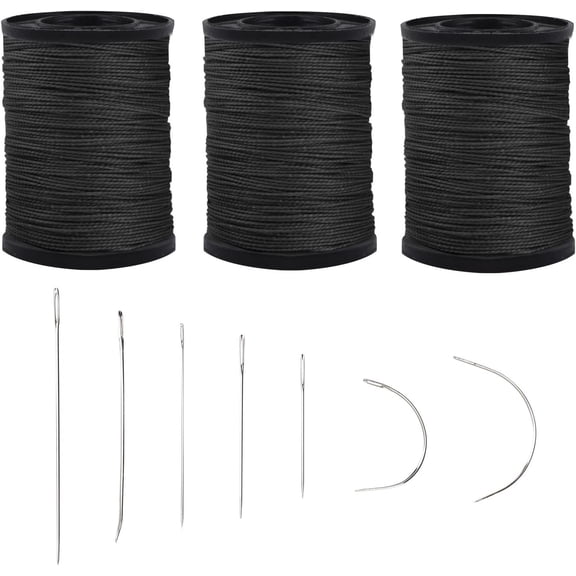 Extra Upholstery Repair Sewing Thread Kit and Heavy Duty Household Hand , Including 7 Styles of Leather Canvas Sewing and 3 Rolls Nylon Thread (70 Yard of Each Roll), Black