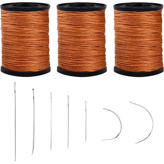 Extra  Upholstery Repair Sewing Thread Kit and Heavy Duty Household Hand , Including 7 Styles of Leather Canvas Sewing  and 3 Rolls Nylon Thread (70 Yard of Each Roll), Brown