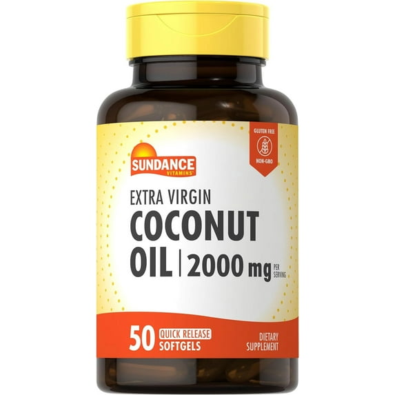 Extra Virgin Coconut Oil Softgels | 2000mg | 50 Count | Organic Dietary Supplement | by Sundance