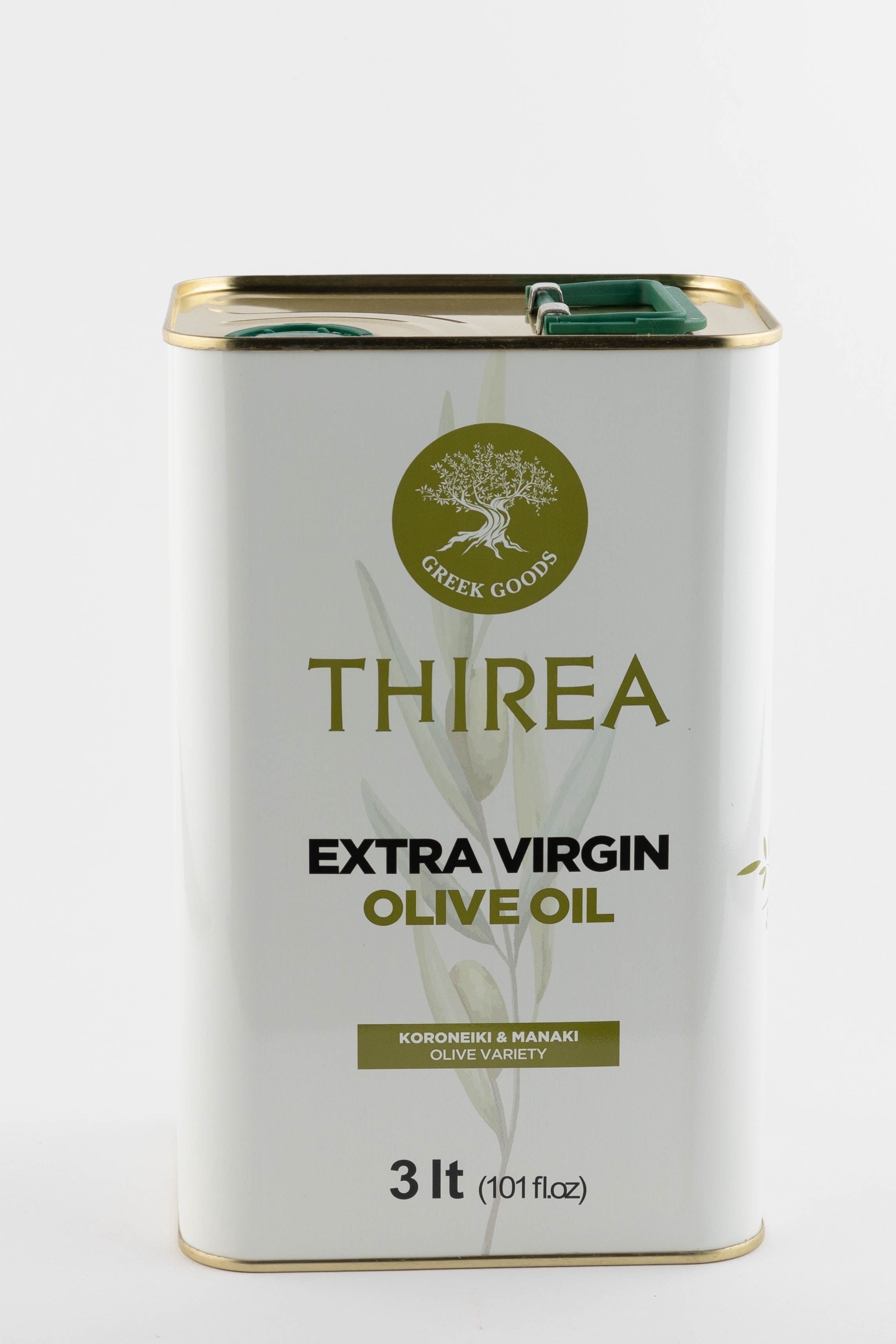 Thirea Extra Virgin Olive Oil 3L Tin 101 fl oz Extra Virgin Olive Oil 3L Tin Cold Pressed EVOO, Authentic Greek Olive Oil, Rich Flavor for Cooking