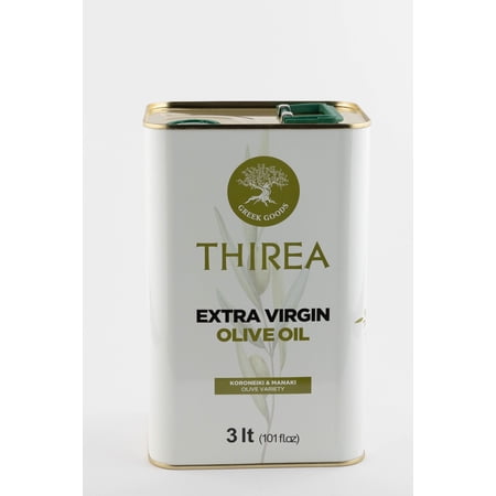Thirea Extra Virgin Olive Oil 3L Tin 101 fl oz Extra Virgin Olive Oil 3L Tin Cold Pressed EVOO, Authentic Greek Olive Oil, Rich Flavor for Cooking