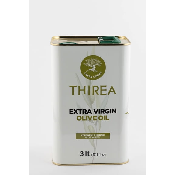 Thirea Extra Virgin Olive Oil 3L Tin 101 fl oz Extra Virgin Olive Oil 3L Tin Cold Pressed EVOO, Authentic Greek Olive Oil, Rich Flavor for Cooking