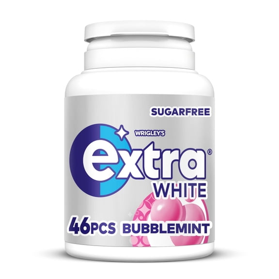 Extra White Bubblemint Sugarfree Chewing Gum Bottle 46 Pieces, Imported from Britain