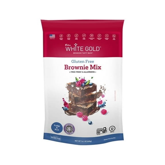 Extra White Gold Brownie Mix for Baking Cakes Cupcakes Desserts, [Gluten Free], [Nut Free], [Free of the Top 14 Major Allergens], 14.1 Oz