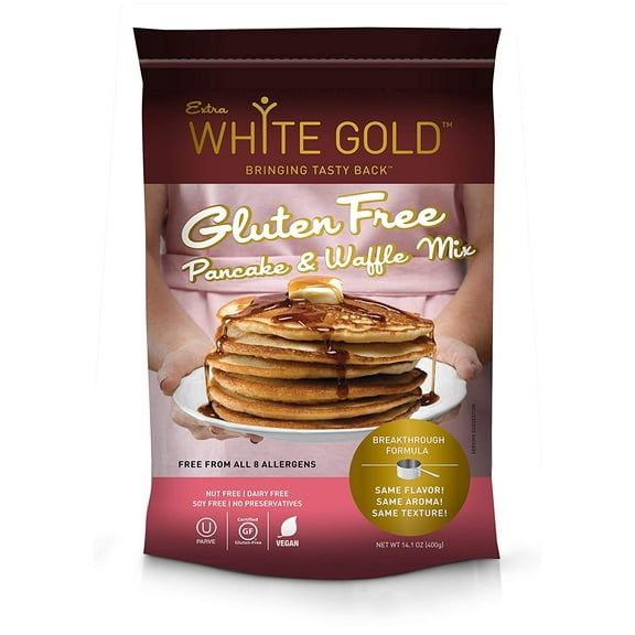 Extra White Gold Pancake and Waffle Mix, Gluten Free, Nut Free, Free of the Top 14 Major Allergens, 14.1 Oz