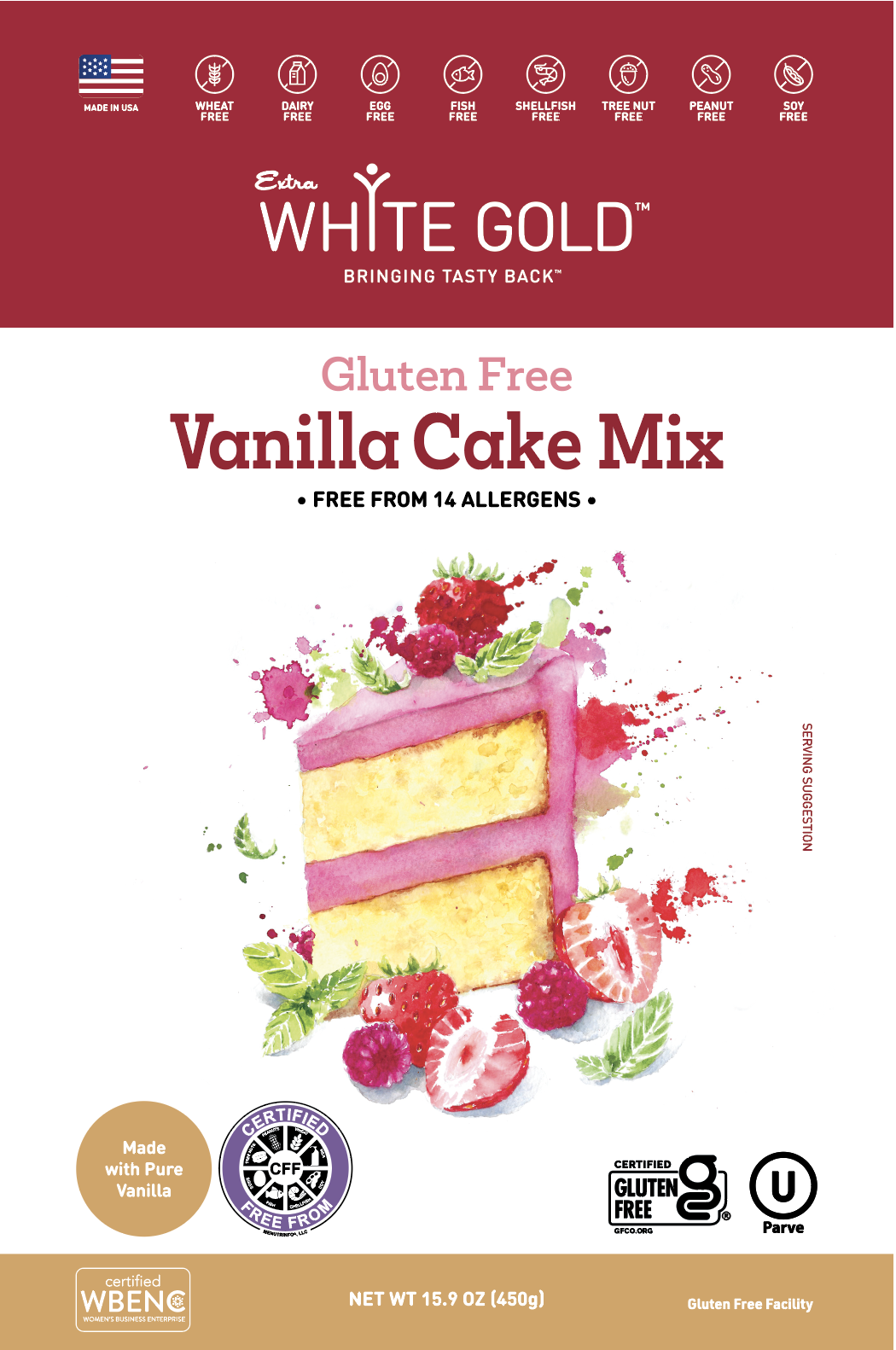 Extra White Gold Vanilla Cake Mix for Baking Cakes Cupcakes Desserts, 15.9 Ounces, 2 Pack