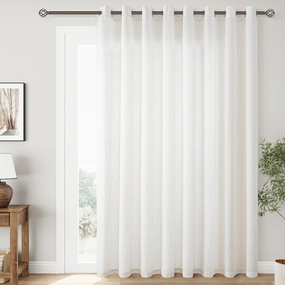 Extra Wide 100 inch Linen Curtains for Living Room Divider Light Filtering Semi Sheer Patio Curtain Sliding Door Natural Coastal Decor Sunroom Floor to Ceiling Window Drapes Panels 100"