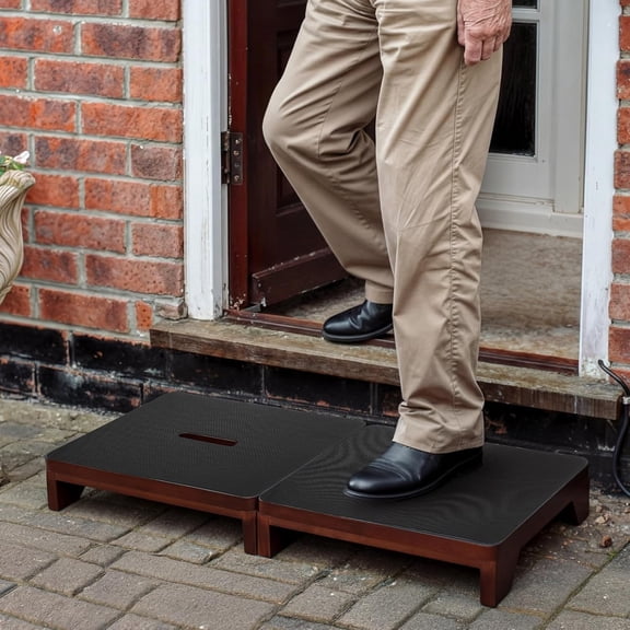 Extra Wide 31.4" Wooden Step Stool – 2 Pack One Step Stool for Adults Seniors 2-in-1 with Non-Slip Rubber Surface – Holds up to 500 Lbs for High Beds Bedroom Bathroom Kitchen Outdoor(3.5 Inch)