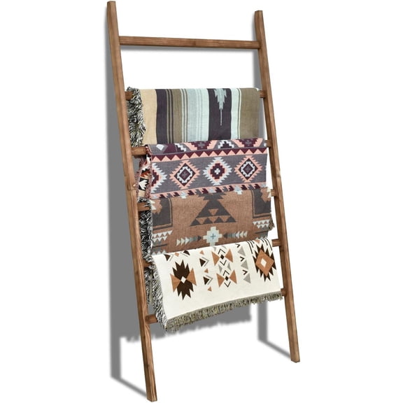 Extra Wide 6.4ft Wooden Blanket Ladder Rustic Farmhouse Style Brown 38 Inch Wide