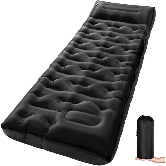 Extra-Wide 6-Inch Thick Inflatable Sleeping Pad with Built-In Foot Pump and Pillow, Black Twin Size