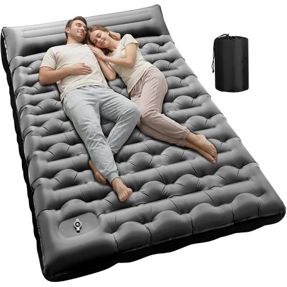 Extra-Wide 6-Inch Thick Inflatable Sleeping Pad with Built-In Foot Pump and Pillow Queen Size, Double Gray, Waterproof, Supports Up to 800 lbs