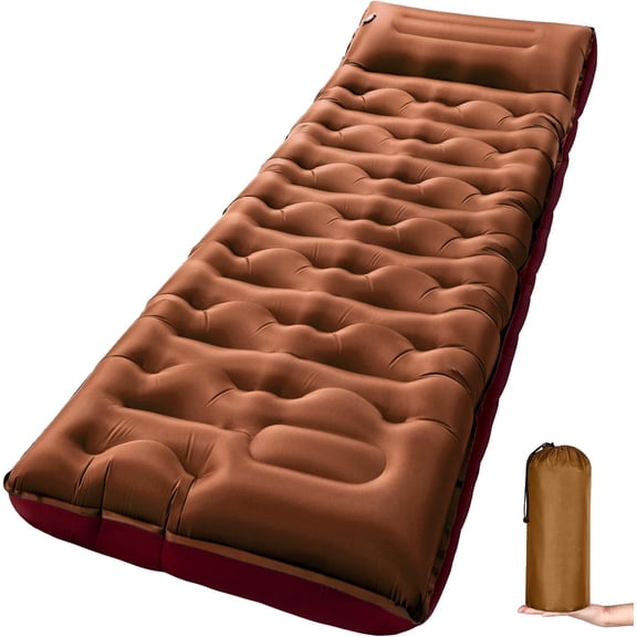 Extra-Wide 6-Inch Thick Inflatable Sleeping Pad with Built-In Foot Pump and Pillow, Twin Size, Ocher