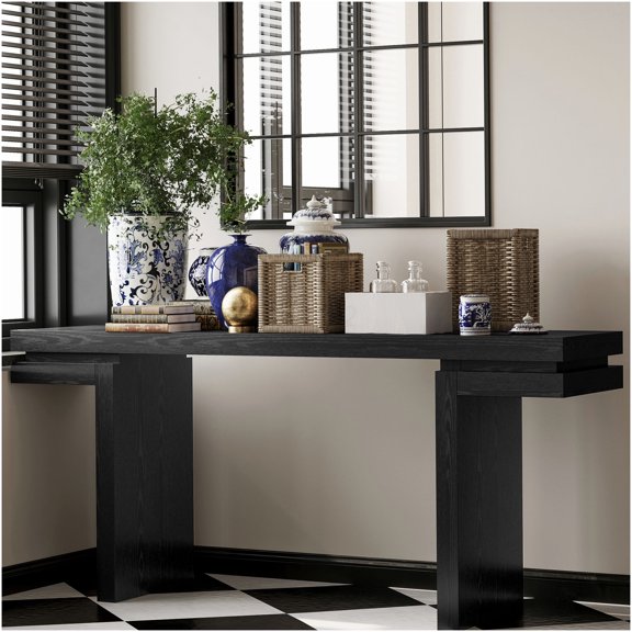 Extra Wide 66 Inch Console Table with Wood Veneer, Minimalist Sofa Table for Living Room, Entryway, Hallway, Home Office in Black