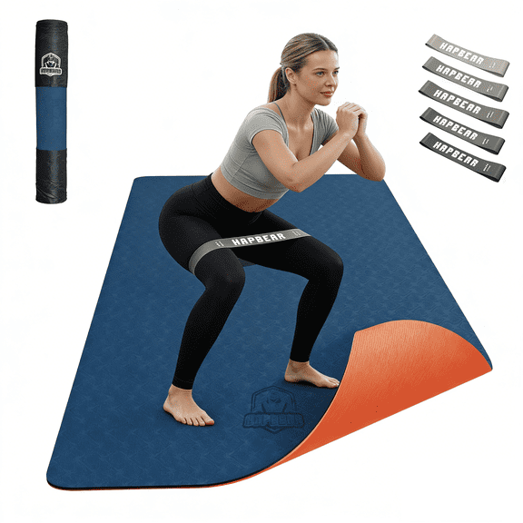 Extra Wide 6ft Yoga Mat with Non-Slip Surface - 1/4 Inch Thick Exercise Mat for Home Gym, Pilates & Stretching + Resistance Bands & Carry Bag