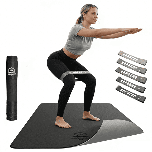 Extra Wide 6ft Yoga Mat with Non-Slip Surface - 1/4 Inch Thick Exercise Mat for Home Gym, Pilates & Stretching + Resistance Bands & Carry Bag