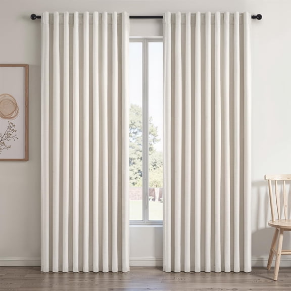 Extra Wide 70 Inch Length Blackout Curta& Drapes 92 Inches Long 2 Panels Set For Sliding Gldoors Modern Pleated Linen Blend Heavy Floor To Ceiling Large Window Drapes(70"wx92"lx 2 Birch)