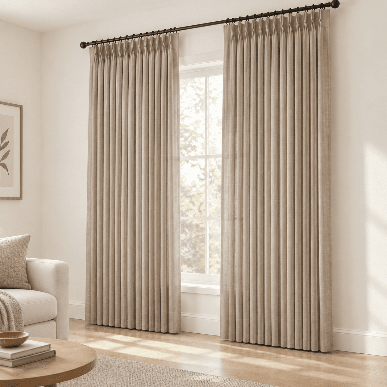 Extra Wide 70 Inch Semi Sheer Burlywood Birch Curtapinch Pleat 2 Panels ...