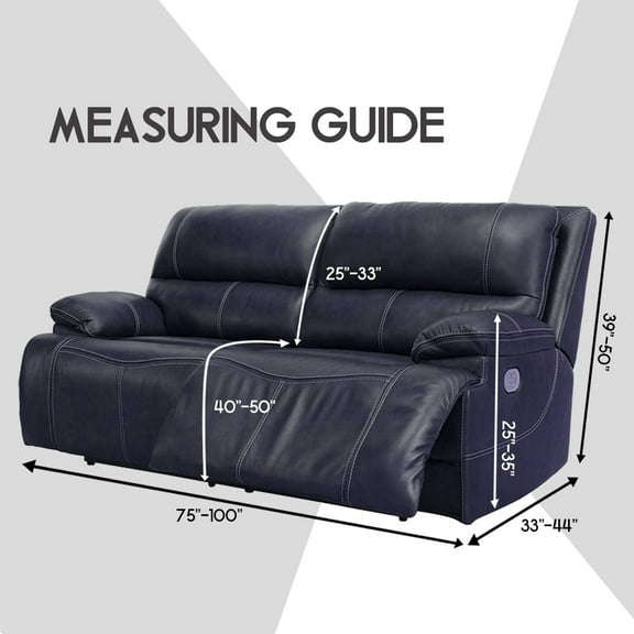 Wide 75-100" 2 Seater Reclining Sofa Slipcover, Velvet Stretch 6-Piece, Soft Washable (Dark )