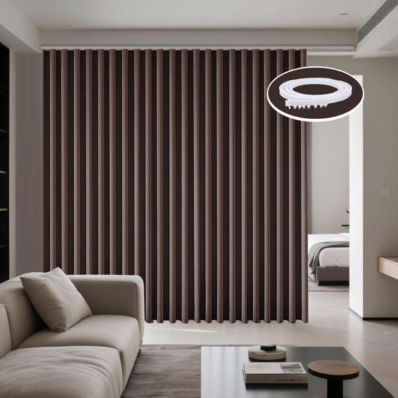 Extra Wide 8.3ftCurtains Flexible Ceiling Track Set Room Divider Blackout Thermal Insulated Ceiling Mount Drapes with Hooks for Living Room Bedroom, Privacy Divider, White Rail 1 Panel 100"x84" Brown