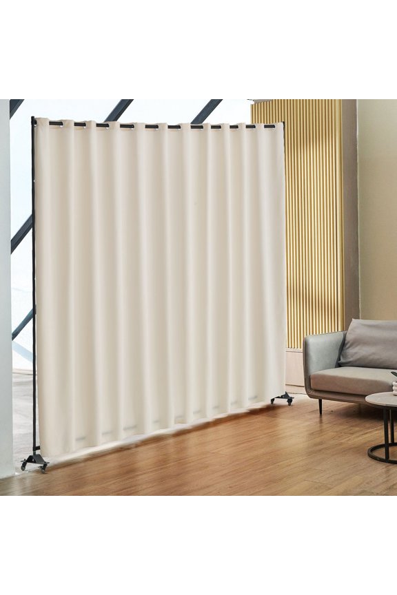Extra Wide 8-Panel Room Divider on Casters, Mobile Privacy Screen for Large Spaces, Office, Studio - Beige