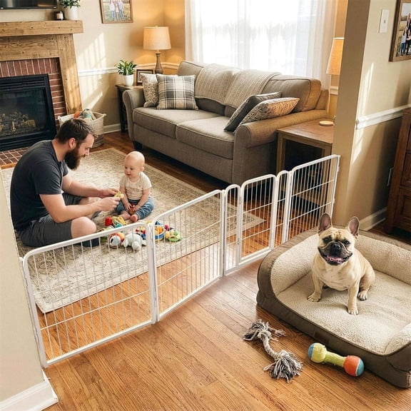 Extra Wide Adjustable Indoor Dog Gate, Up to 92-Inch Width, 24-Inch Height, 4-Panels, Black