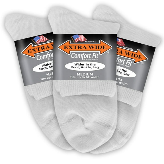 Extra Wide Athletic Quarter Sock (3 Pairs) for Men and Women, Made in USA, Pick your size, Do not size up.