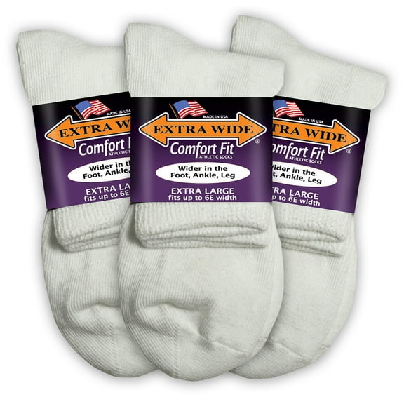 Extra Wide Athletic Quarter Sock (3 Pairs) for Men and Women, Made in USA, Pick your size, Do not size up.